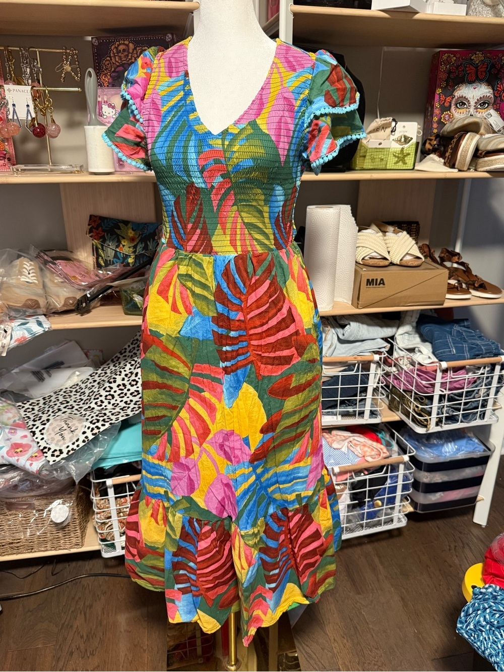 SugarLips Tropical Smocked Midi Dress | Size Small | EUC
